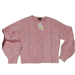 Karen Kane Pink Shimmer Pearl Button Cardigan Sweater Size Medium NWT